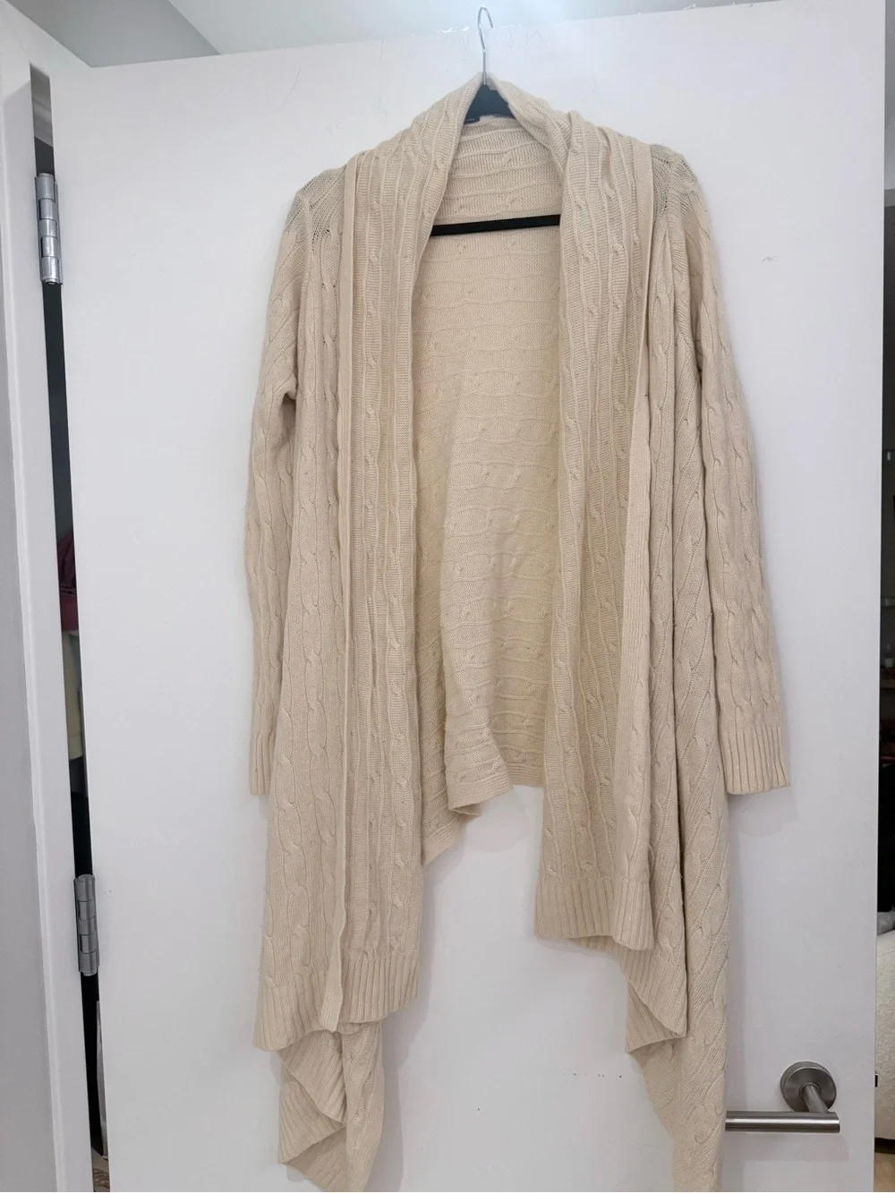 Ralph Lauren Cream Cable-Knit Draped Open Front Cardigan